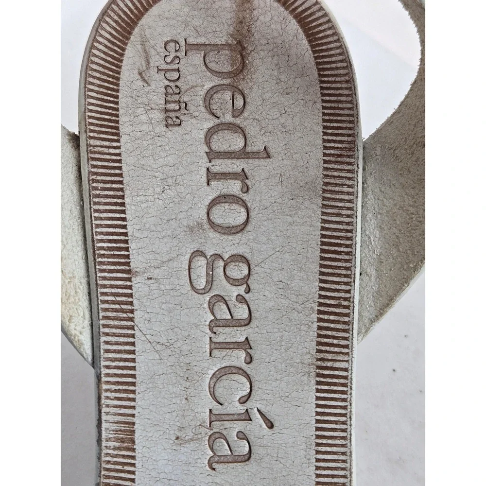 Pedro Garcia Xola Sandals White Leather Black‎ Suede Silver Block Heel Size 37 7